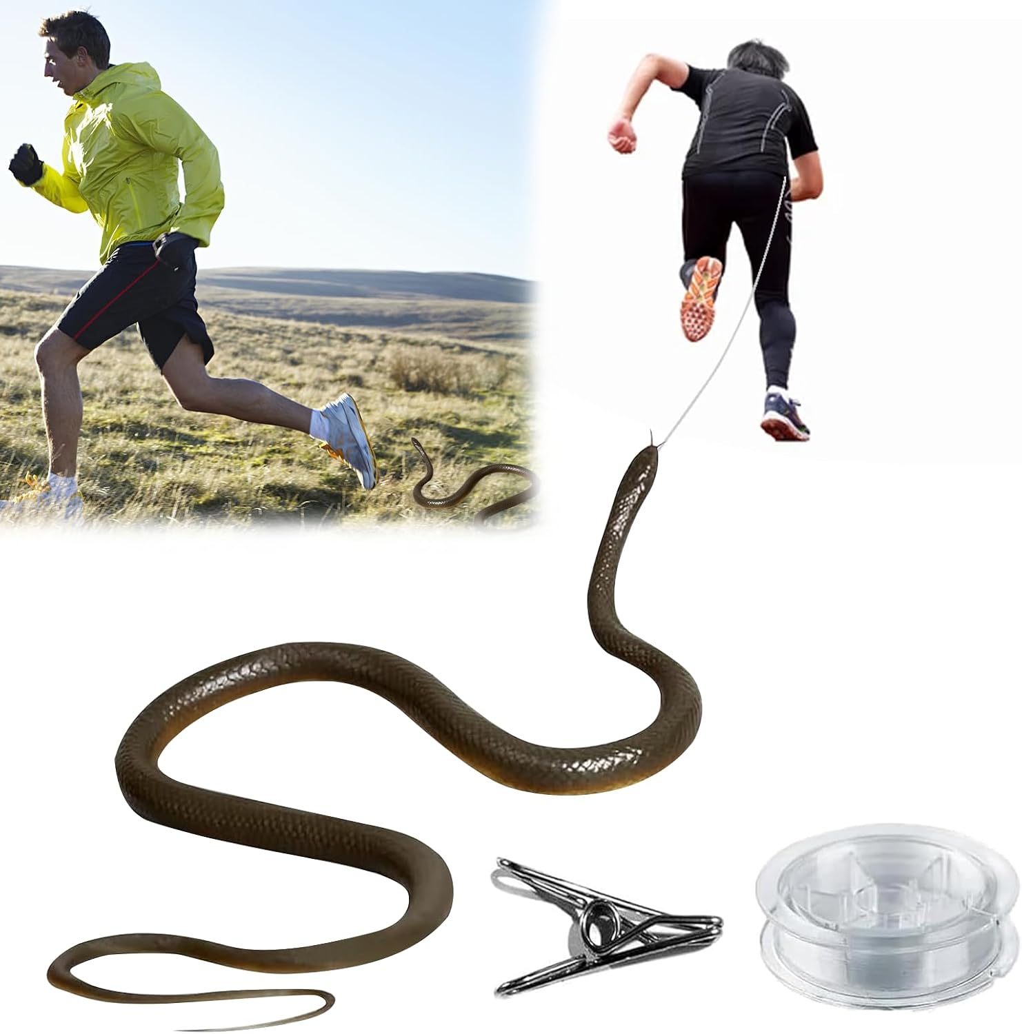 Snake Prank with String and Clip,1 PCS Fake Snake Pranks for Adults,April Fools Prank Kit,Rubber Snake Toy,Fake Snake Prank Kit,Rubber Snakes Prank Set,Clip on Snake Prank,Snake on a String Prank