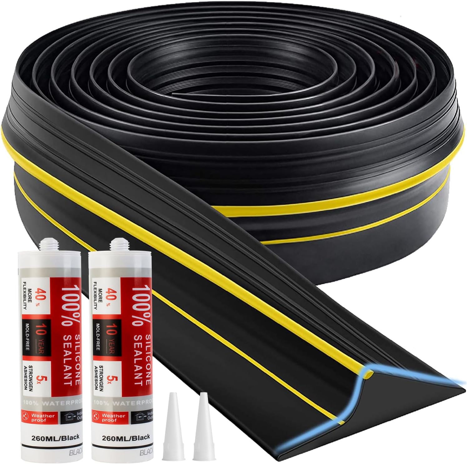 Jin&Bao Universal Garage Door Threshold Seal 20FT Rubber Strip & 2 Adhesive
