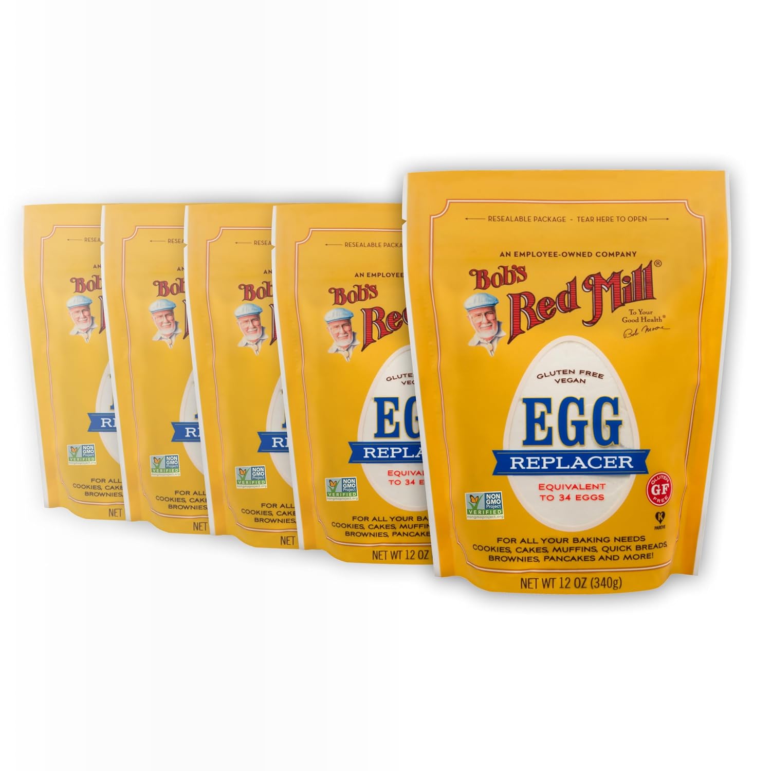Bob's Red Mill GF Egg Replacer, 12 Ounce Bag (Pack of 5), Equals 34 Eggs/Bag, Gluten Free, Non-GMO, Vegan, Paleo Friendly