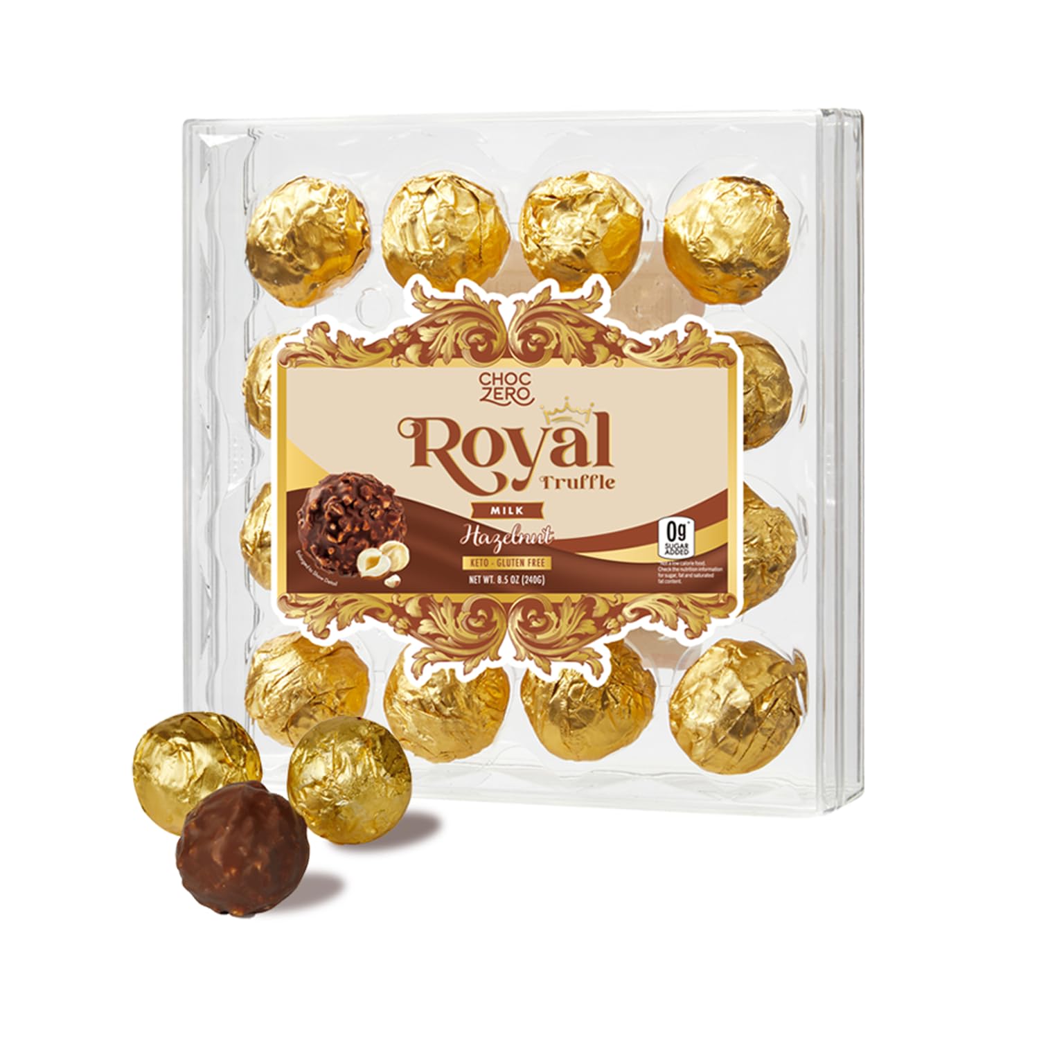 ChocZero Keto Chocolate Truffle Gift, Zero Added Sugar, Premium Healthy Chocolates, Low Carb Present, 16 Individually Wrapped Hazelnut Truffles, 8.5 Oz Total
