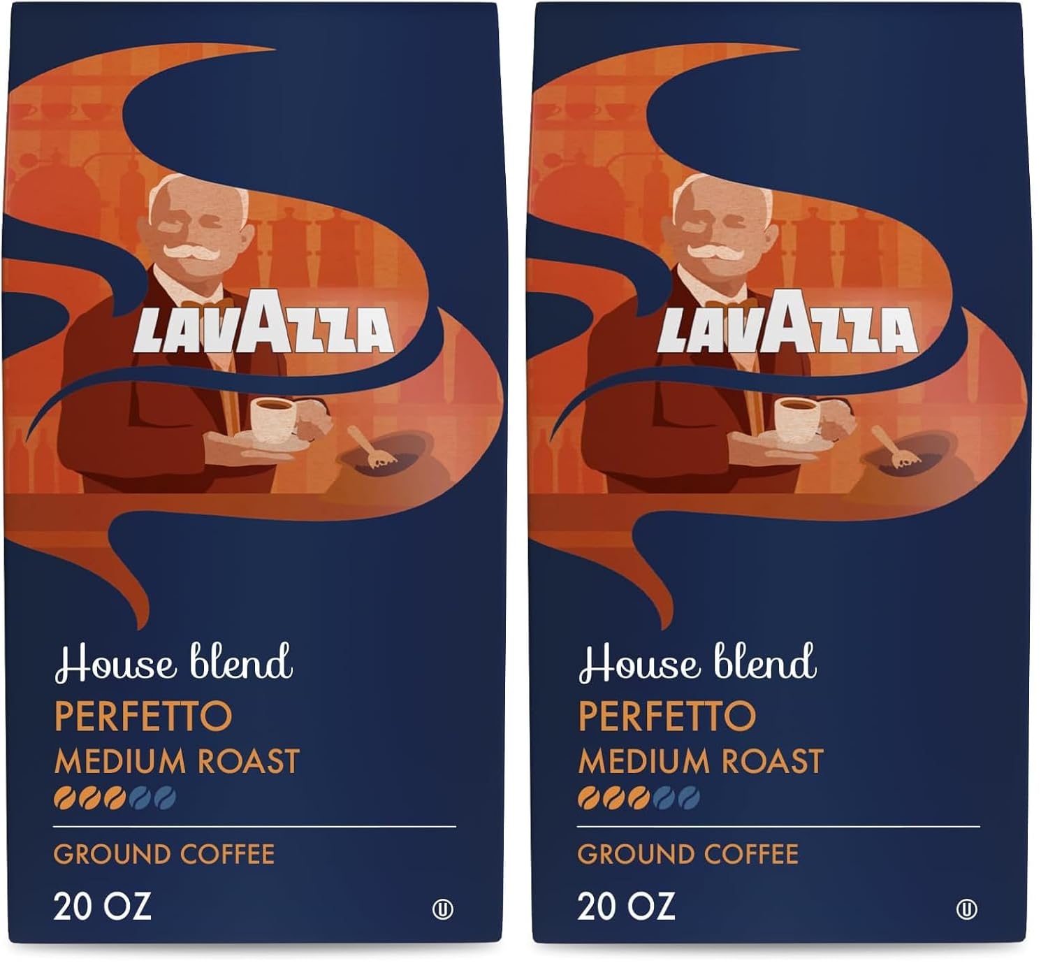 Lavazza Perfetto Ground Coffee Blend, Dark Roast, 20 Ounce, Value Pack, Caramel flavor with Dark and Velvety Texture, 100% Arabica (Pack of 2)