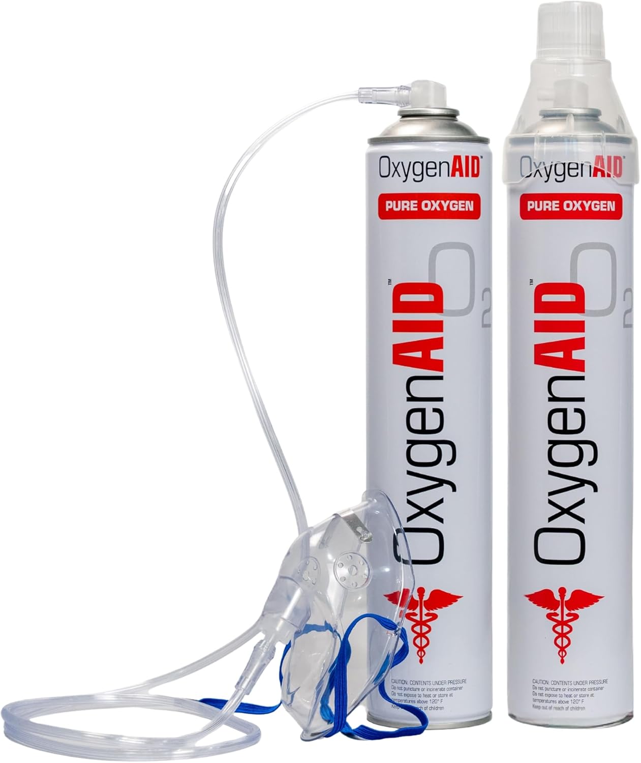 Extra Tall 99.5% Oxygen Canisters - Includes Facemask & Rebreather Mask with Tubing - 2 Pack