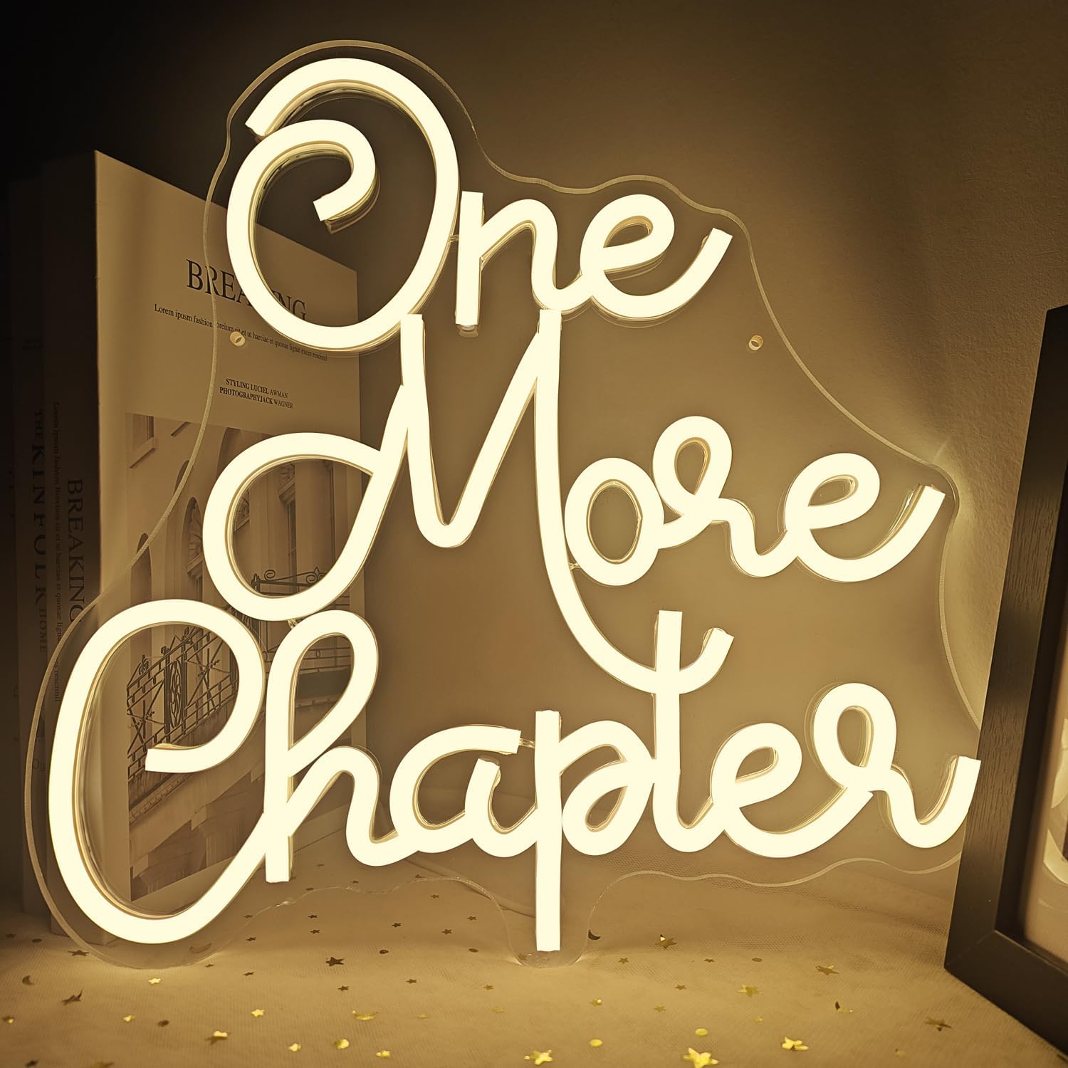 One More Chapter Neon Sign Book Neon Sign for Wall Decor Book Lover Readers Bookshelf Decor Dimmable Motivational Led Neon Light Up Sign for Reading Club Room Library Bookstore