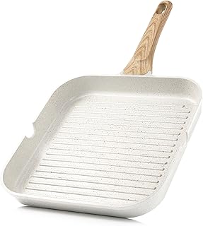 SENSARTE Nonstick Ceramic Grill Pan for Stove Tops, Versatile Square Grilling Pan with Pour Spouts, Durable Grill Skillet for All Stoves(Gas,Electric,Induction) Non Toxic-PTFE,PFAS,PFOA Free, 9.5Inch