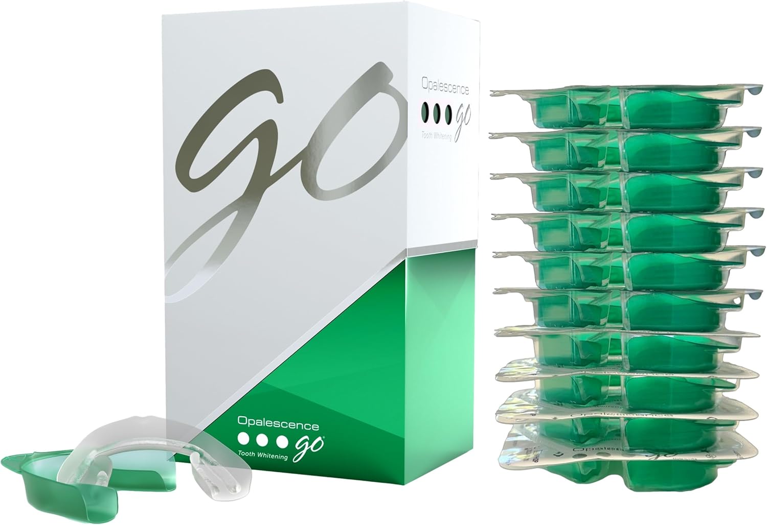 Opalescence Go 15- Prefilled Teeth Whitening Trays Kit - 15% Hydrogen Peroxide - (10 Treatments) Dentist Recomended - Made by Ultradent Products. Teeth Whitening Kit -Mint - 5194-1