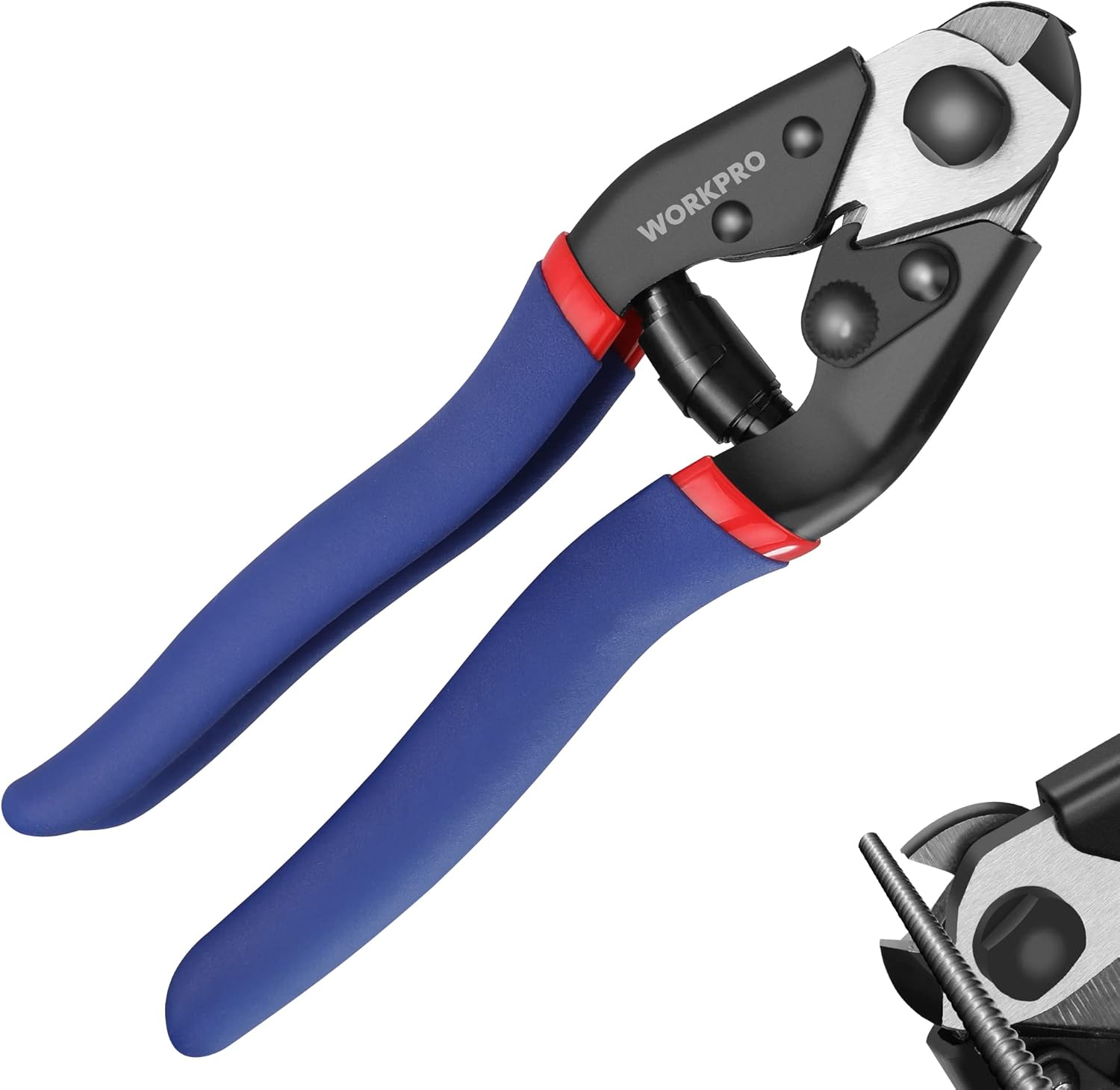 WORKPRO Wire Rope Cutter 190 mm, Wire Rope Scissors, Cr-V Steel Wire Cutters, Cable Cutter Tool for Wire Rope, Stainless Steel Rope and Bicycle Brake Lever Cable Repair