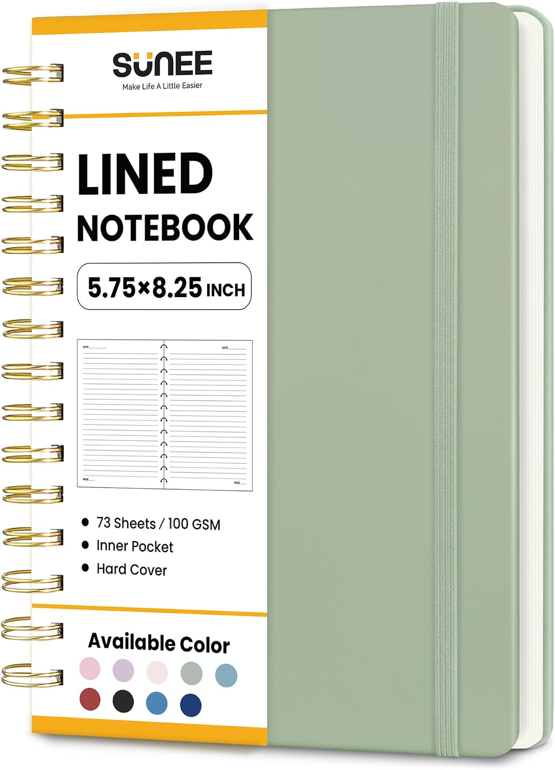 SUNEE Journaling Notebooks, A5 Lined Spiral Notebook for Women, 146 Pages College Ruled Hardcover Notebook for Work, Note Taking, Journaling and Office School Supplies, A5 - Sage Green