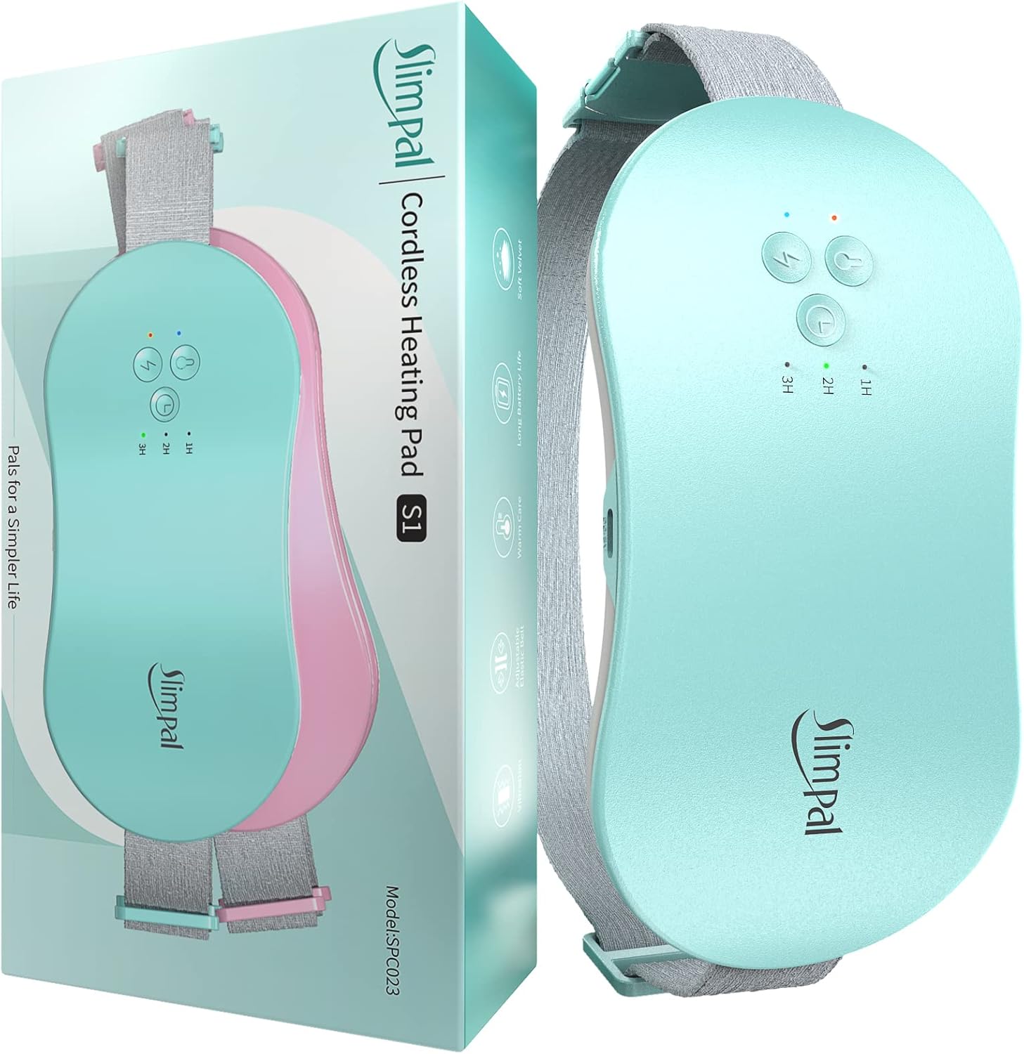 Slimpal Portable Heating Pad for Period Cramps, FSA HSA Eligible, Cordless Heat Pad for Menstrual Cramps Relief, 3 Timer Auto Off Setting, Electric Heating Belt Gifts for Her Women Girl Wife, Aqua