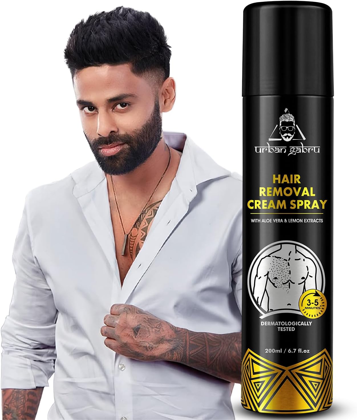 Urbangabru Hair Removal Cream Spray 200ml | Painless Body Hair Remover for Legs, Chest, Back & Underarms | Fast & Easy Body Hair Removal | (6.76 Fl Oz / 200 ml)