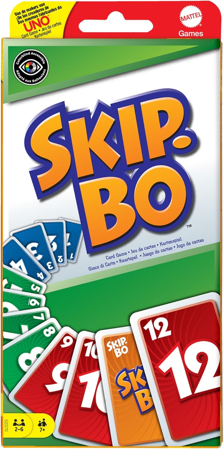 Mattel Games, SKIP-BO Card Games for ages +7, card sequencying family game from UNO creators, 52370