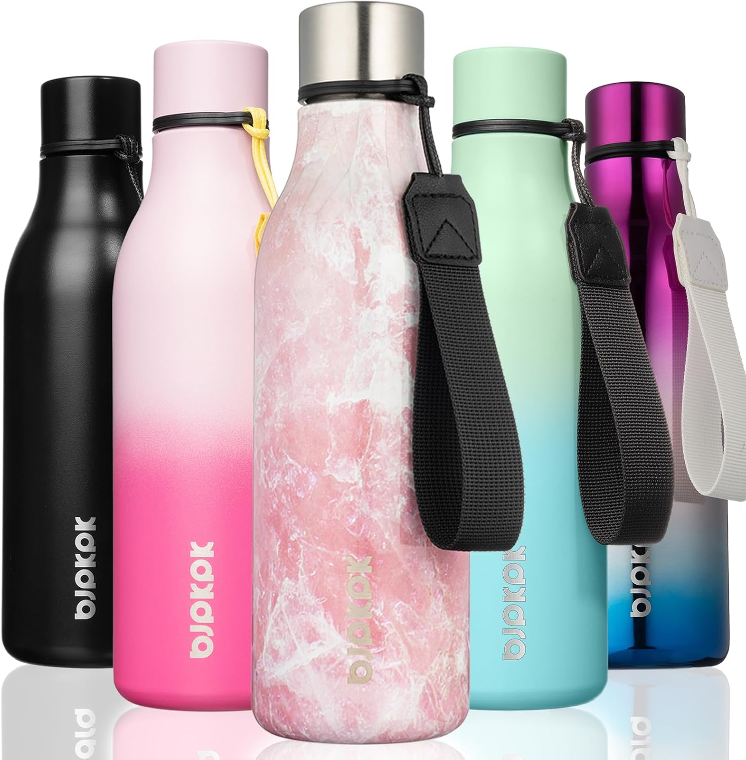 BJPKPK 18 oz Stainless Steel Insulated Water Bottle with Double-Walled Insulation, Leak-Proof, Thermos, Sports & Travel, Blossom