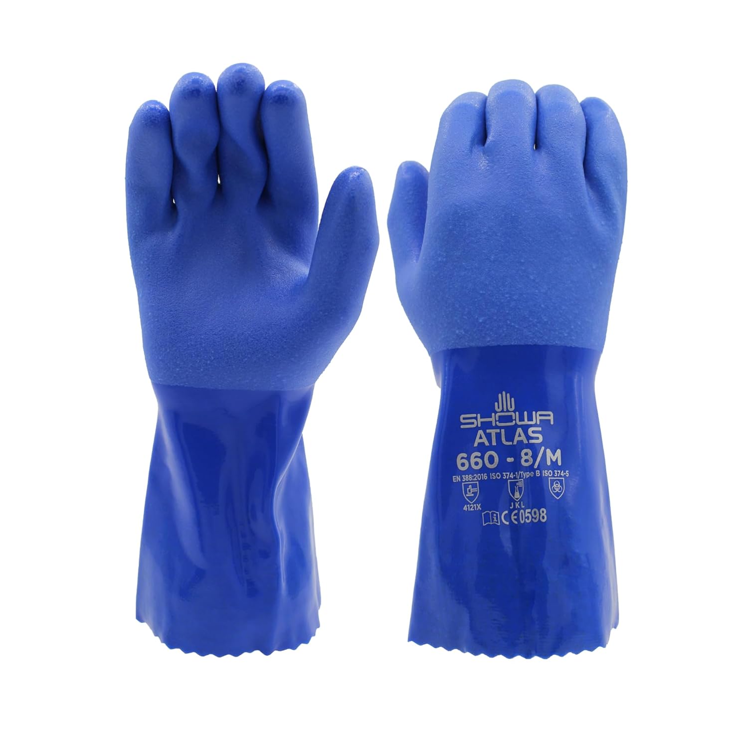 SHOWA Atlas 660 Triple-Dipped PVC Coated Chemical Resistant Safety Glove with Cotton Liner, 12" Length, X-Large (1 Pair)