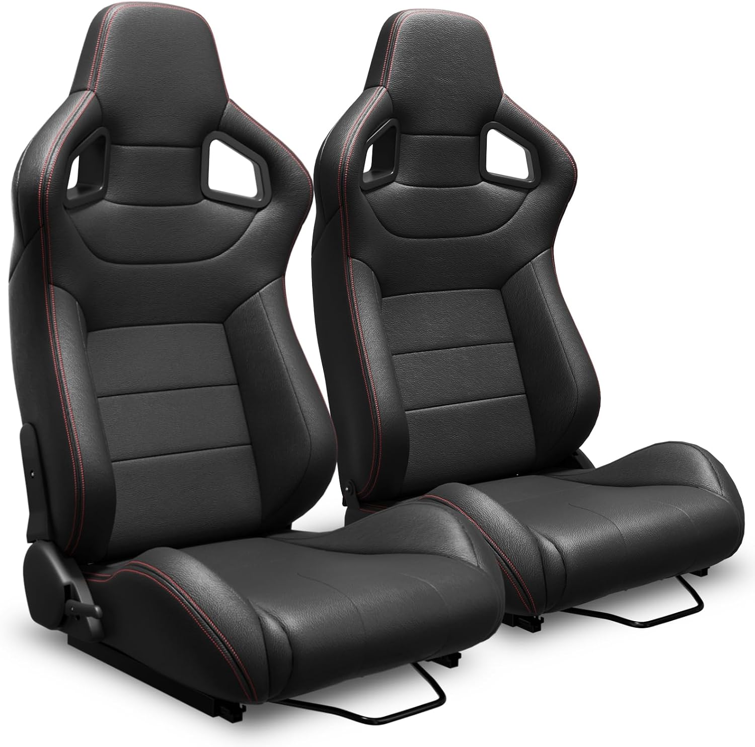 2 Pcs Car Racing Seats, PVC Leather Bucket Seats, Sports Seats, Black