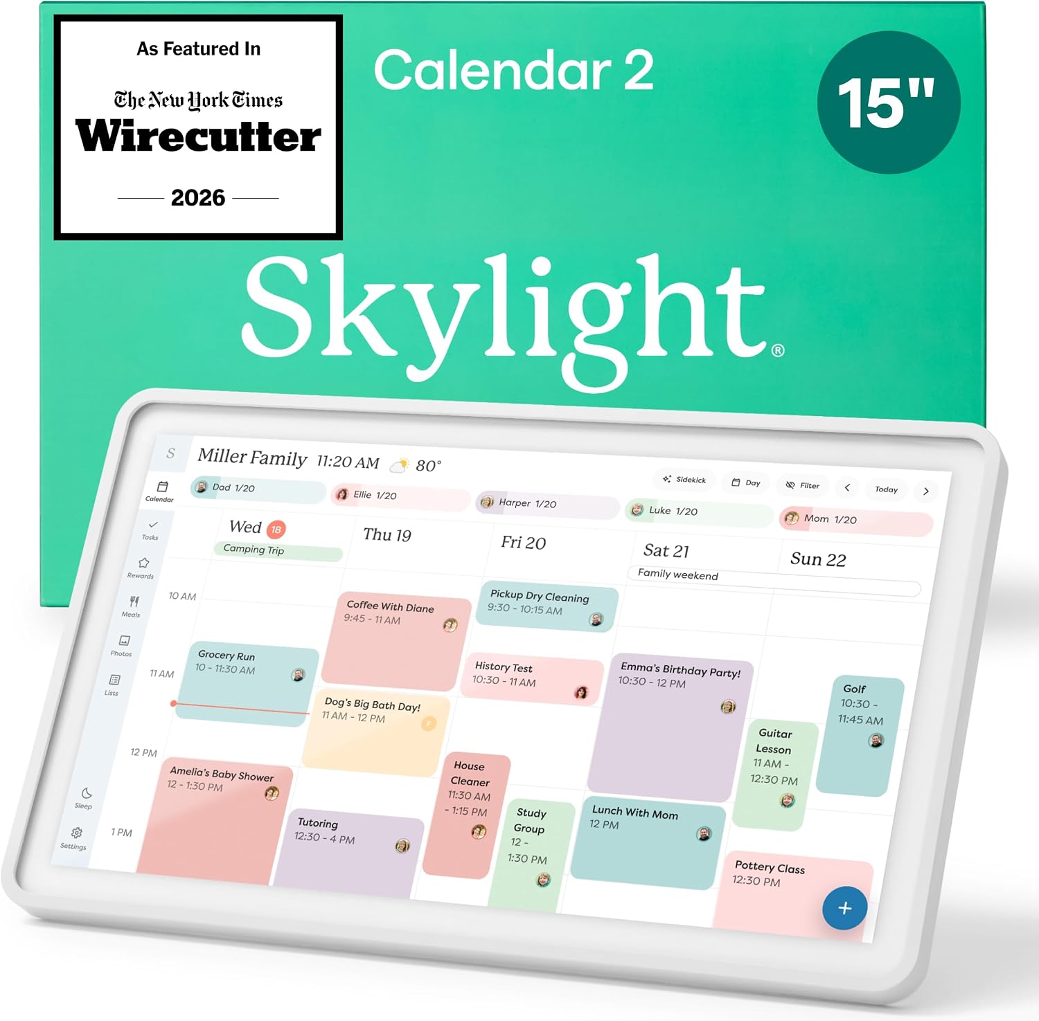 Skylight Calendar 2 - 15-inch Full HD Touchscreen Digital Calendar, Featured on Wirecutter - Wall Planner & Interactive Chore Chart, Smart Family Organizer, 16GB Storage, Wi-Fi, Wall Mount Included - Classic, White
