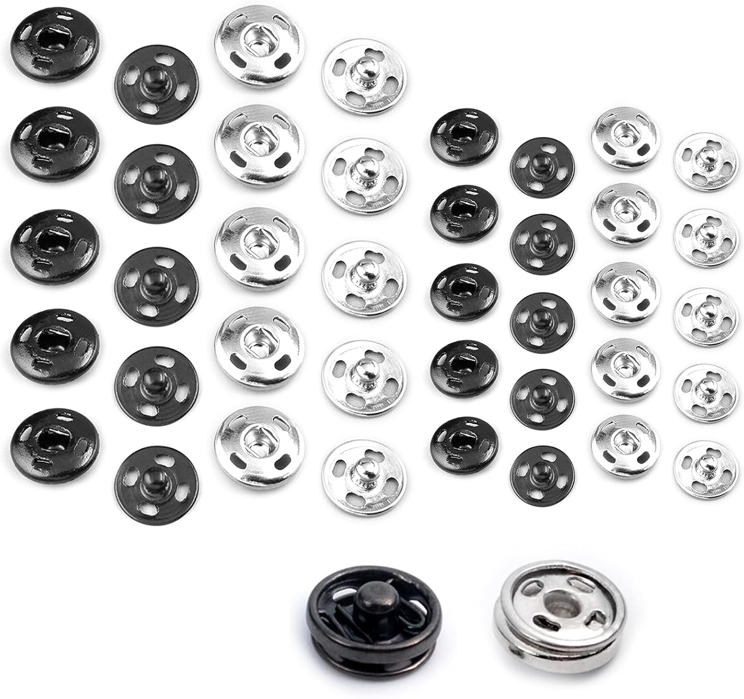 Press Studs Snap Fasteners, 20 Sets Sew on Snap Buttons Fastener Metal Snaps Button Kit for Clothing Sewing Craft Handbag 12mm 8.5mm