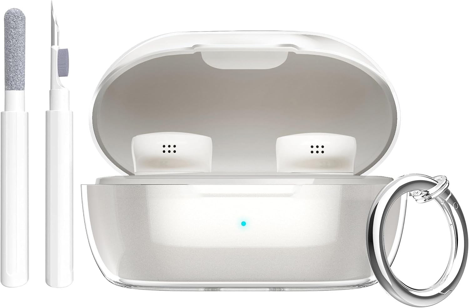 for Bose New QuietComfort Earbuds Case Clear 2024,Full Protective Soft Transparent TPU Cover for Bose QuietComfort Earbuds Headphone Accessories with Carabiner and Cleaning Pen-Clear