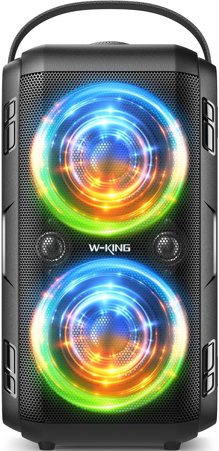 W-KING Bluetooth Speaker, (180W PEAK)80W Party Portable Speaker Bluetooth Wireless Boom box/4 Drivers(2*4.04'' Woofer)/Deep Bass, IPX5 Big Loud Large Speaker, Huge 105dB Sound/24H/LED/EQ/U-Disk/TF/AUX