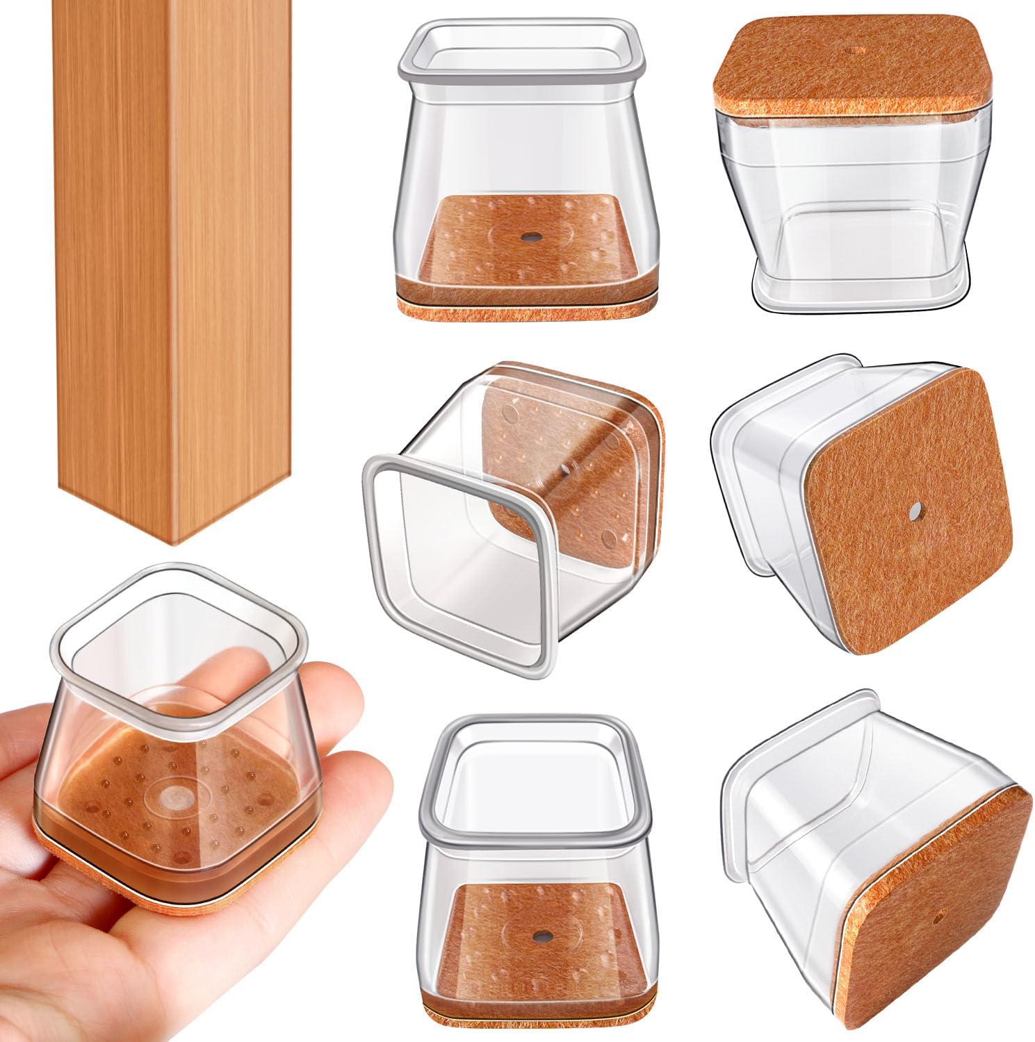 RUSIDO 20PCS Square Silicone Chair Leg Floor Protectors for Hardwood Floors - Large(Fit Length: 26-40mm), Chair Leg Caps Covers Protect Wooden Floors from Scratches and Noise Reduction