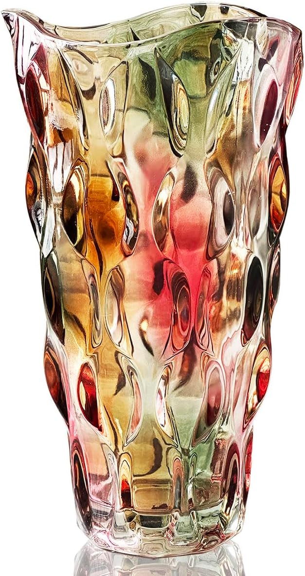 Glass Vase for Flowers, Large Tall Crystal Coloured Flower Vases for Decorations, Modern Personalised Ornaments for Living Room Dining Bedroom Home Decor Accessories Christmas Birthday Gifts for Women
