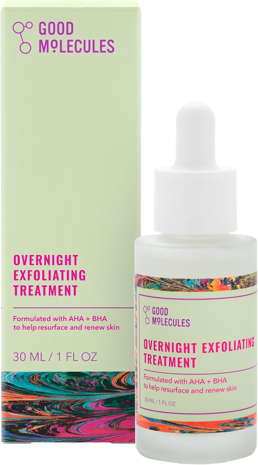 Good Molecules Overnight Exfoliating Treatment - Face Exfoliator with AHA & BHA Lightweight Formula - Pore Minimizer, Facial Skin Care with Glycolic & Salicylic Acid
