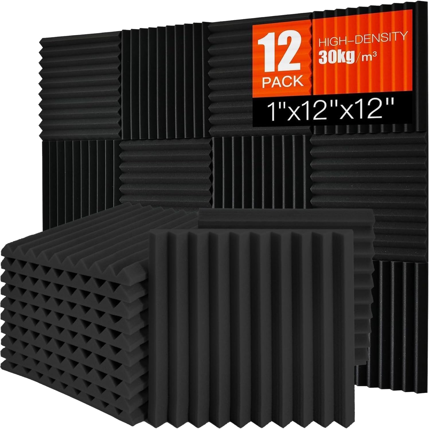 Saiqiang Acoustic Foam Panels Self Adhesive 12 Pack, 1"x12"x12", Sound Absorbing Panels Wedges Soundproof Sound Insulation Absorption Studio Treatment Wall Panels Soundproofing Foam Tiles for Home