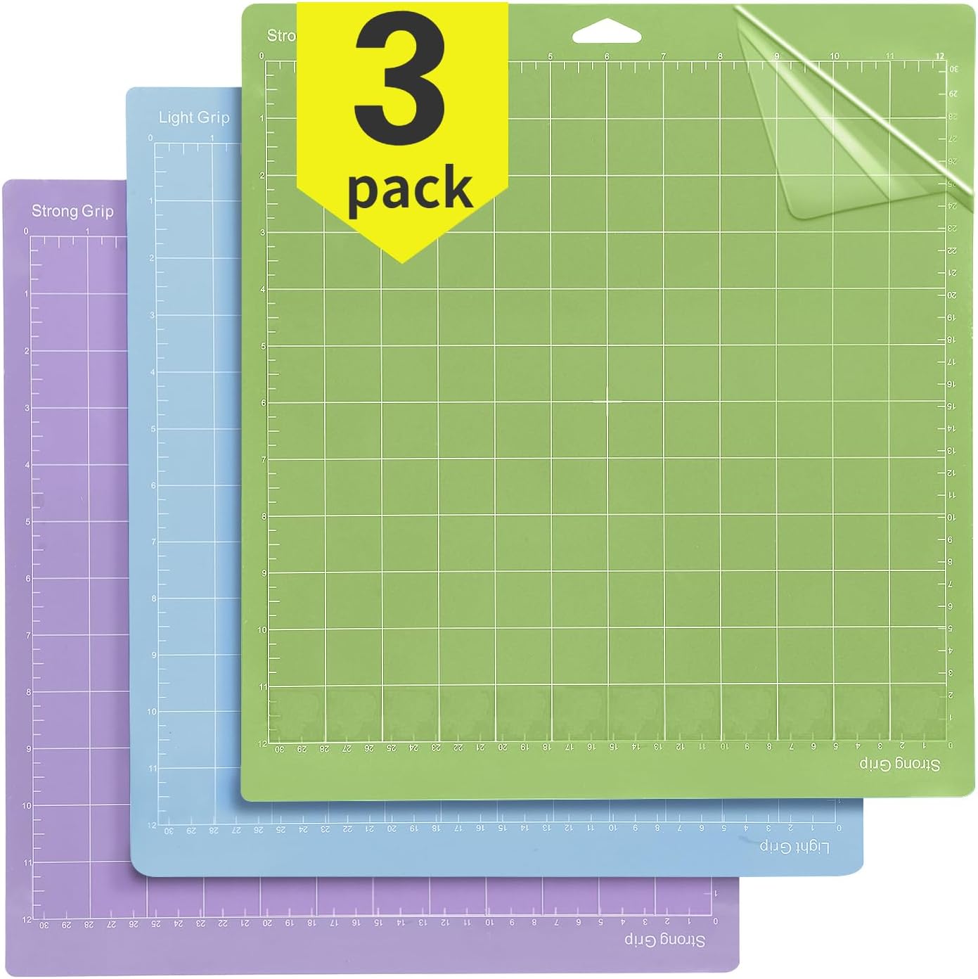 OSDUE Adhesive Replacement Cutting Mat, Adhesive Sticky Cutting Mats for Cricut Explore One/Air/Air 2/Maker, Durable Double-Sided Self Healing Cutting Mat [12x12 inch Variety 3 Pack]