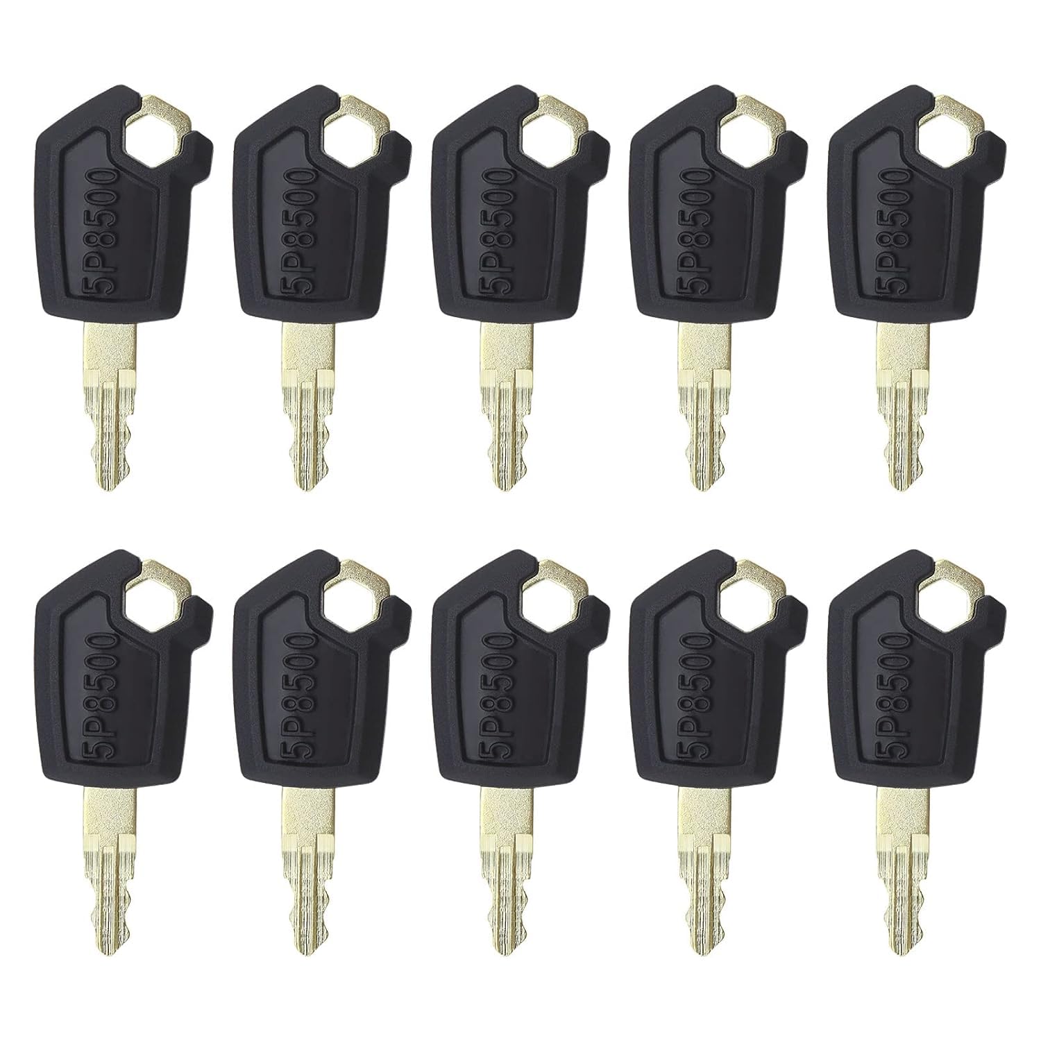 10PCS Ignition Starter Keys 5P8500, Compatible with Caterpillar Equipment: Backhoes, Skid Steers, Loaders, Graders, Excavators, Dozers, and Haul Trucks