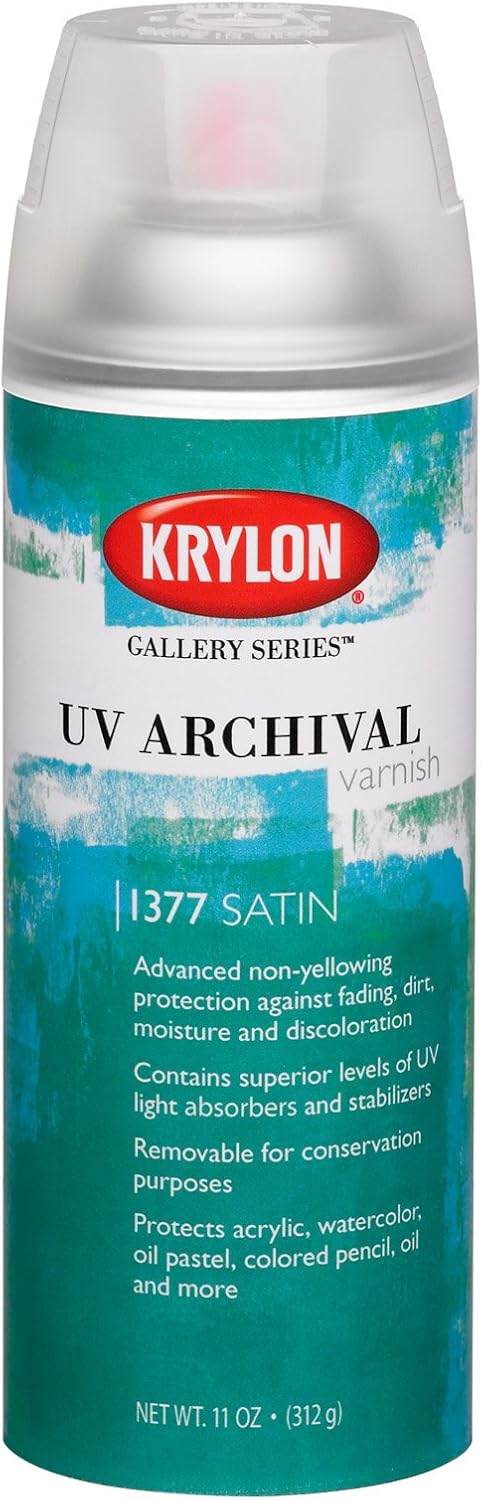 Krylon K01377000 Gallery Series UV Archival Varnish Aerosol Spray, Satin, 11 Ounce
