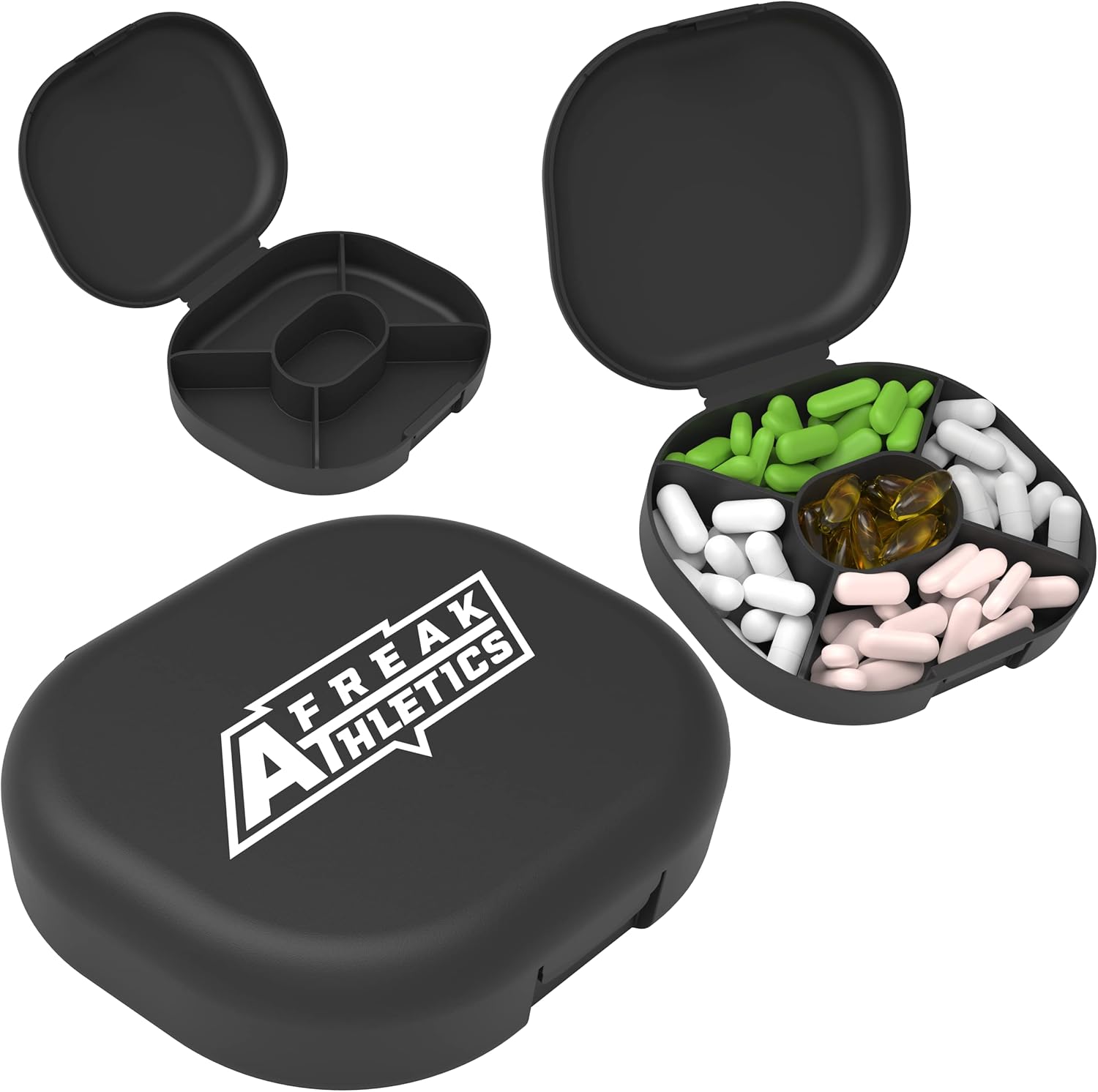 Pill Box - Pill Organiser - Travel Pill Case Pill Holder for Purse, Compact Medicine Container, Portable Vitamin Case (Black)