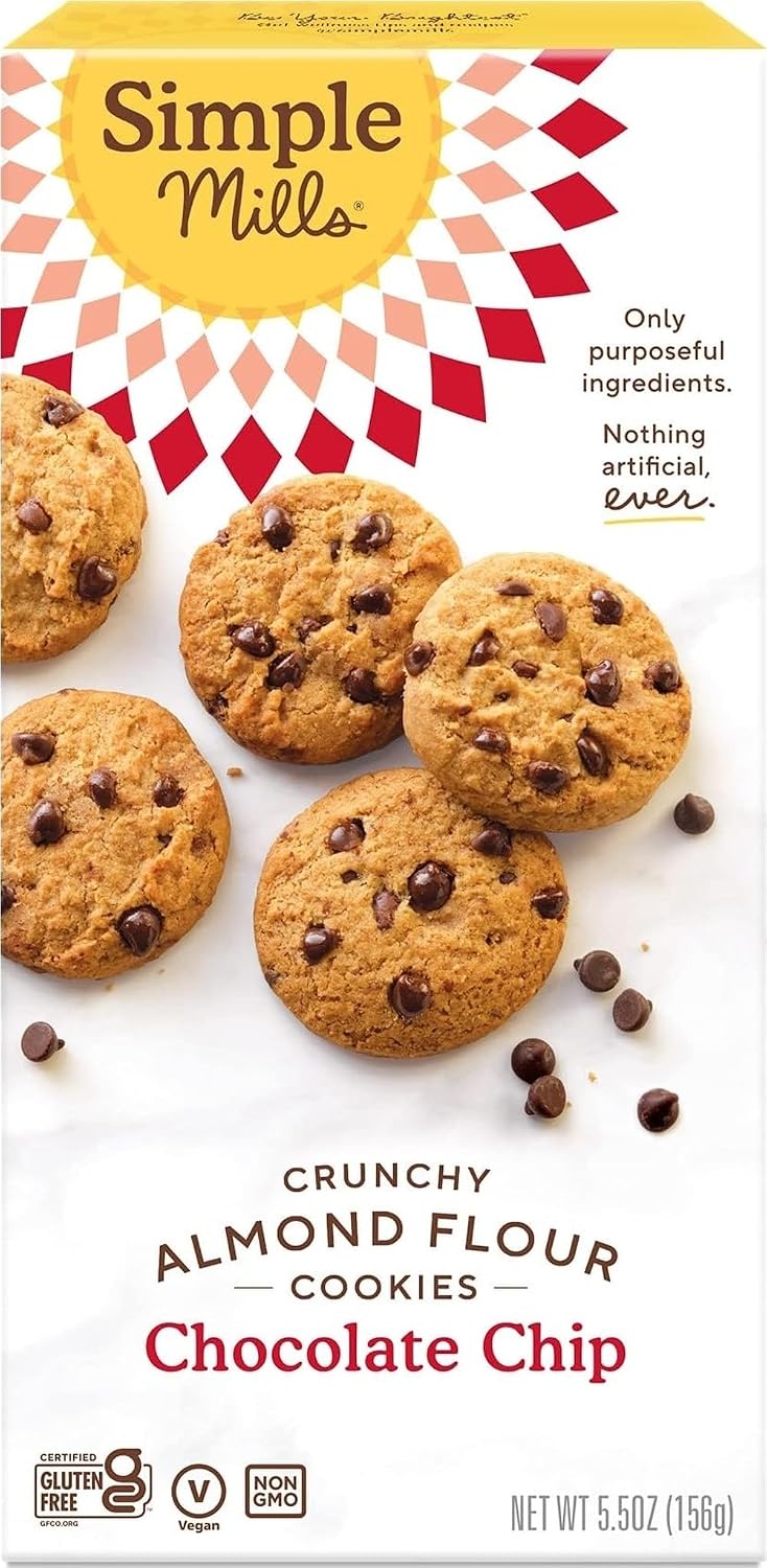 Simple Mills Crunchy Almond Flour Cookies, Chocolate Chip, 1pk, 5.5oz