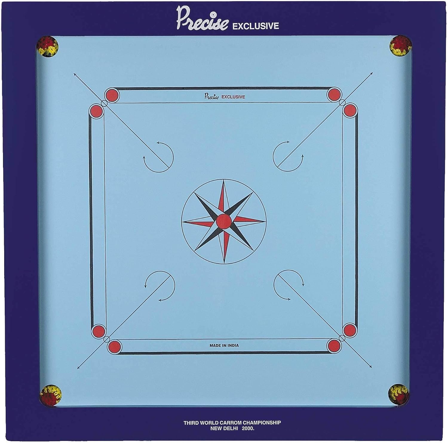 T TABAKH Precise Exclusive 20mm Carrom Board with Coins, Striker, and Powder, Black, 4 Players, Ages 13 and Up