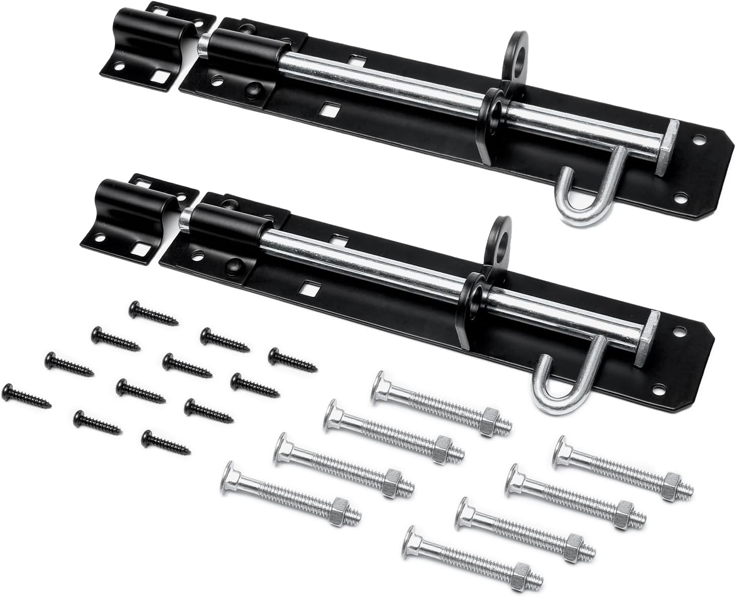Brenton Bolt 2 Pack 200mm (8”) Sliding Padbolt - Black Powder Coated Finish - Wooden Gate, Shed, Garage Door Lock | Strong Anti Rust
