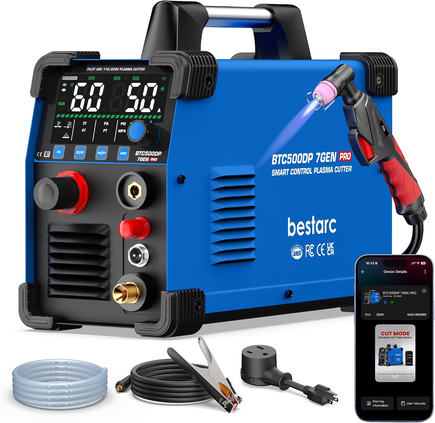 Bestarc Plasma Cutter Machine, Pilot Arc, 50A IGBT 110V 220V Dual Voltage