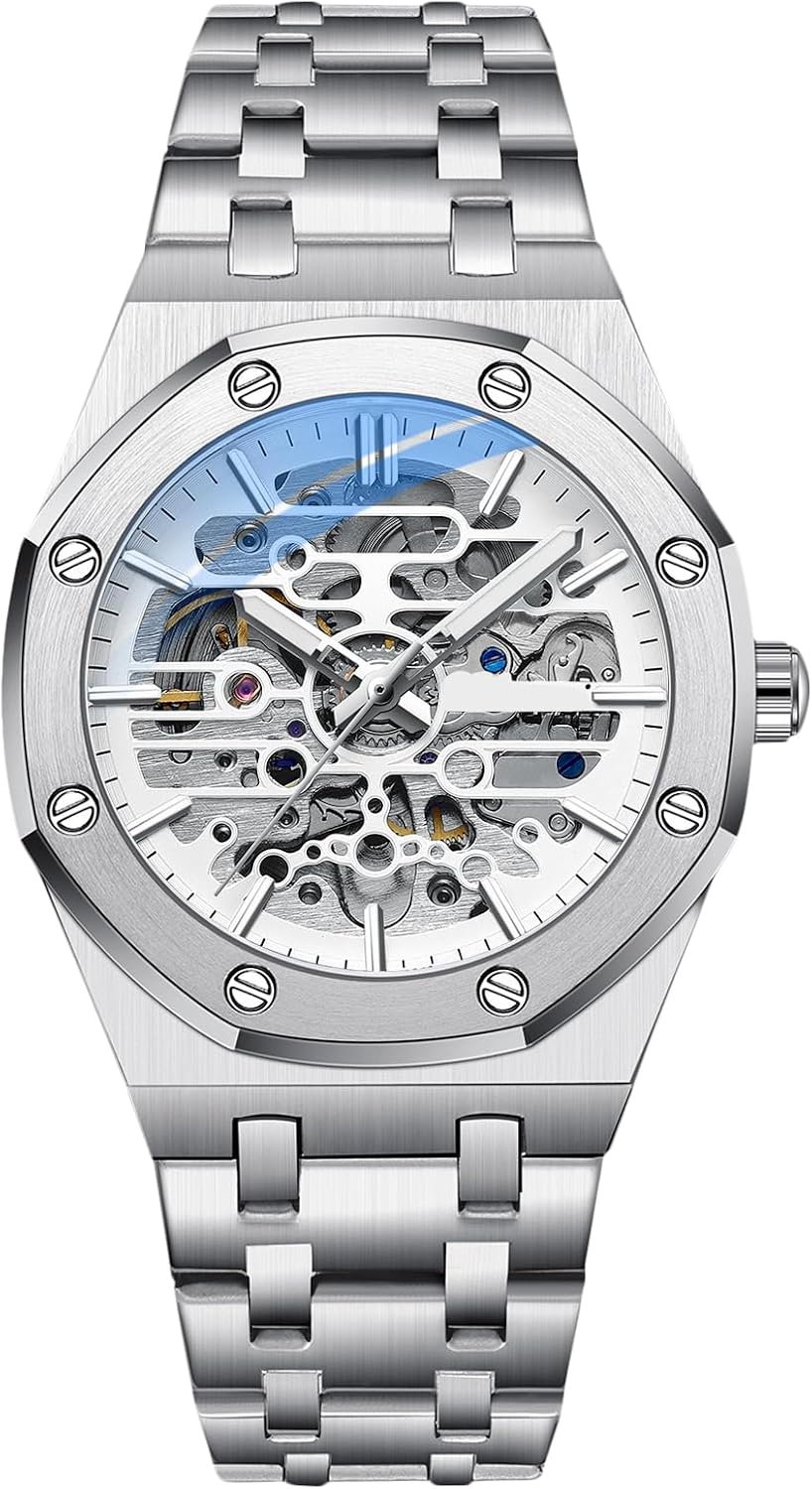 RORIOS Business Dress Men’s Watch Automatic Mechanical Watch Luminous Watch with Stainless Steel Strap Self-Winding Wrist Watch