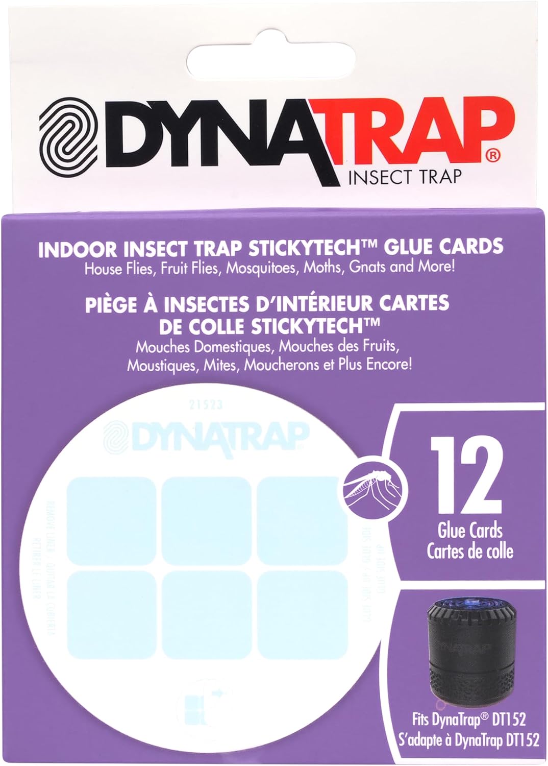 Dynatrap Official Replacement StickyTech Glue Cards for Dynatrap DT152 Indoor Insect Trap and Killer – Catches and Kills Fruit Flies, Gnats, Moths, Mosquitoes & Other Flying Insects, 21523 - 12 Pack