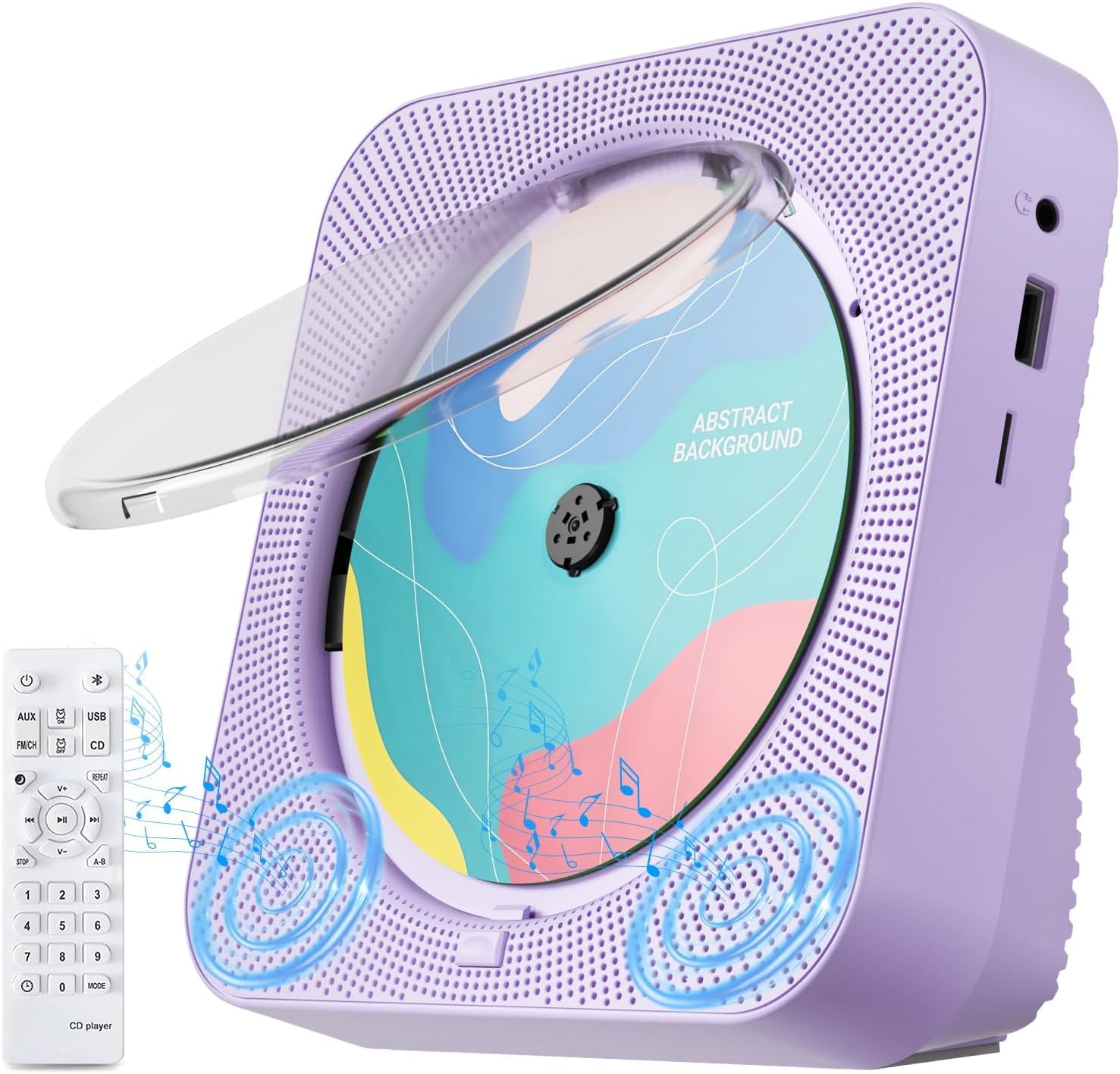 Rechargeable Portable CD Player with Bluetooth, Desktop CD Player for Home with HiFi Speaker, Remote Control, LCD Display, Supports CD/FM Radio/USB/AUX/Timer/Repeat, Purple