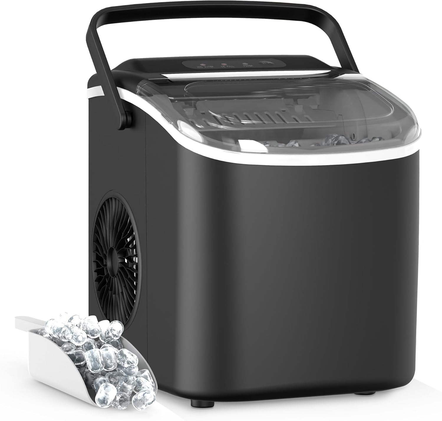 HealSmart Ice Maker for Countertop, 26lbs Ice/24Hrs, 9 Ice Cubes Ready in 6 Mins, Self-Cleaning Feature, Ice Spoon and Basket Included, for Home, Kitchen, Camping, Party, Black New