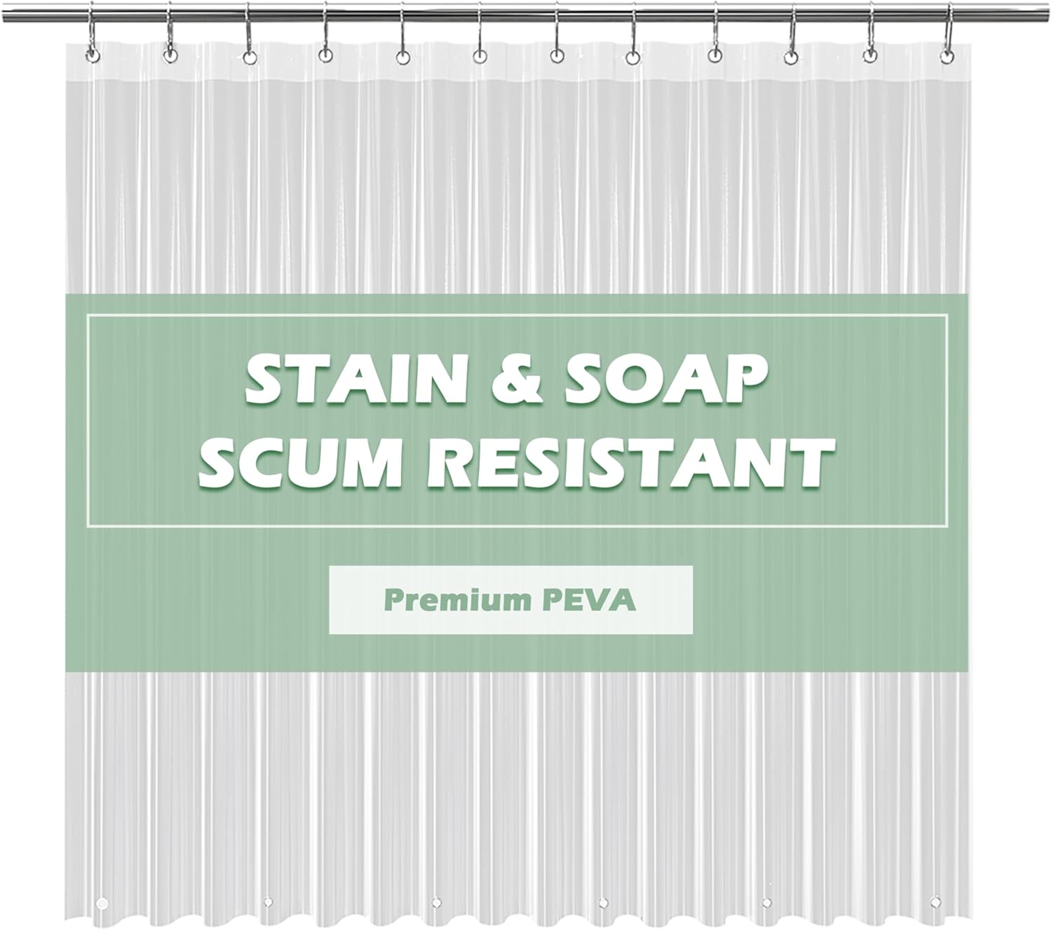 EHZNZIE Clear Shower Curtain Liner Light Weight PEVA, Shower Liner 72x72 Inches, Waterproof, No Chemical Smell with 12 Rust Proof Metal Grommets Holes for Bathroom Shower Curtain