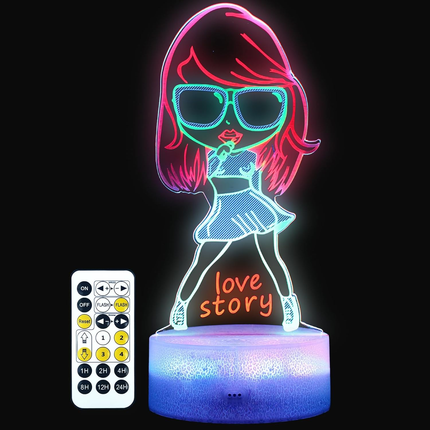 Girls Gifts, Singing Girl Birthday Gift, Cool 3D Night Light for Music Fans Merch, Table Lamp for Music Party Supplies, Decoration for Room, Night Light with Multi-Colors Change and Timing