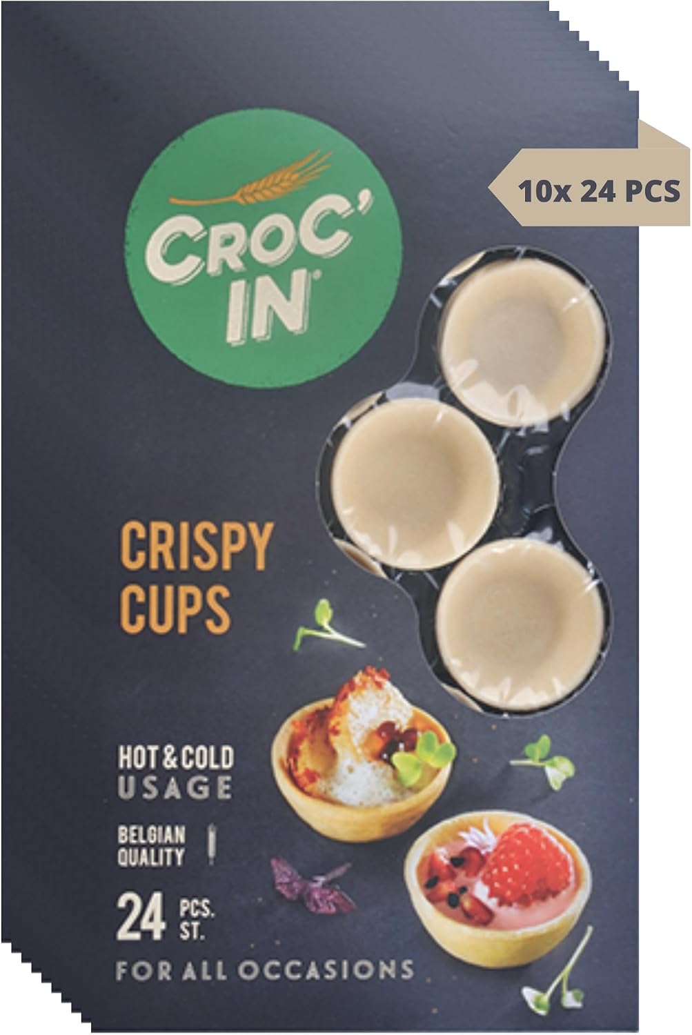 CROC'IN - Neutral Tartlet Shells - Edible Appetizer Or Dessert Cups - Mini Pastry Cases - Artisanal & Vegan Confection - 240 Pieces Box - Ideal for Catering Or Restaurants