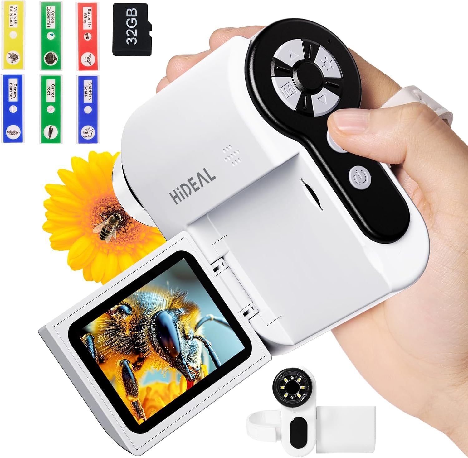 HP20 IPS Microscope for Kids: [3-in-1] [Easy and Fun] 2" Portable Handheld Microscope Miniscope, Pocket Mini Scope Educational Science Kit, Christmas Birthday Gifts for Kids, 32GB, White