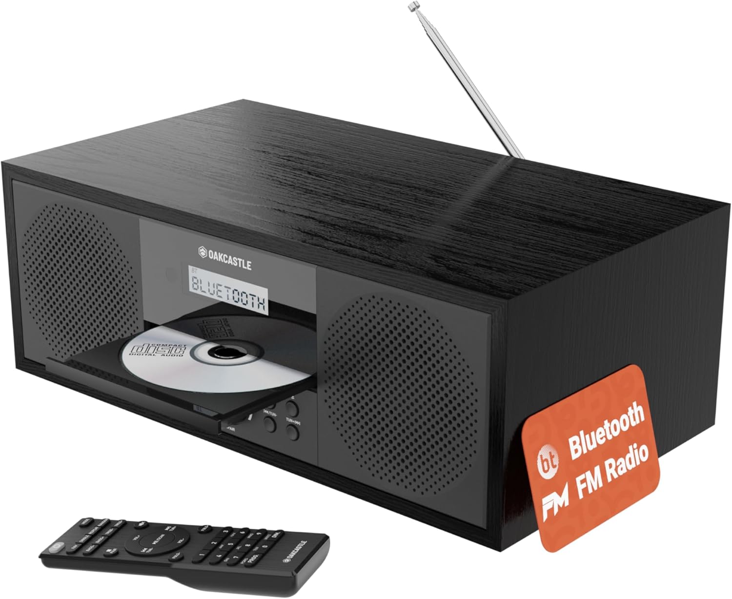 Bluetooth 5.2 Stereo System for Home | Powerful 60W CD Player with Inbuilt Stereo Speakers and Remote | USB & AUX Playback | FM Radio, 30 Pre-Sets, Wooden Construction | Oakcastle HIFI500