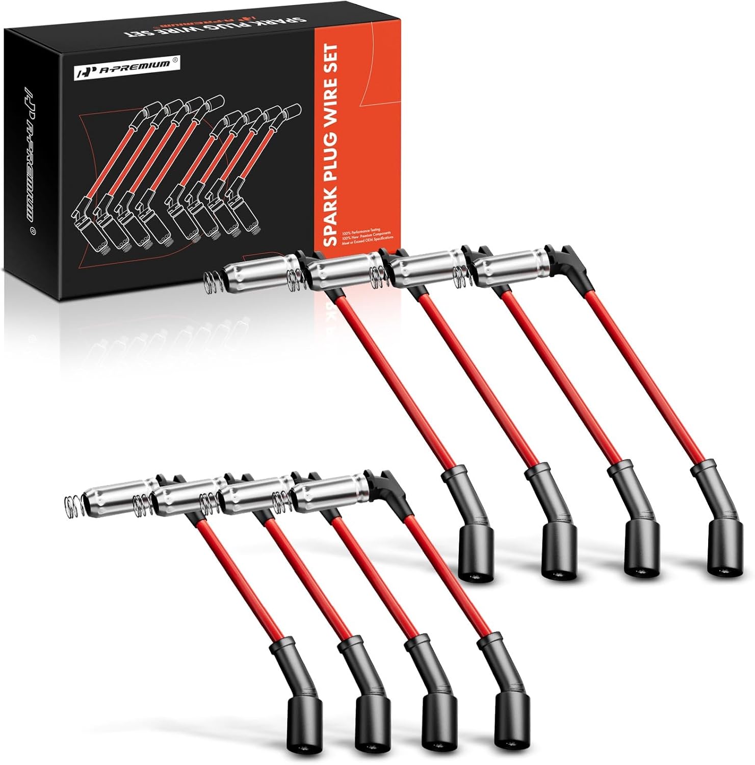 A-Premium High Heat Spark Plug Ignition Wires Set of 8 Compatible with Chevrolet Chevy GMC Silverado Suburban Sierra Tahoe Yukon - V8 Engine
