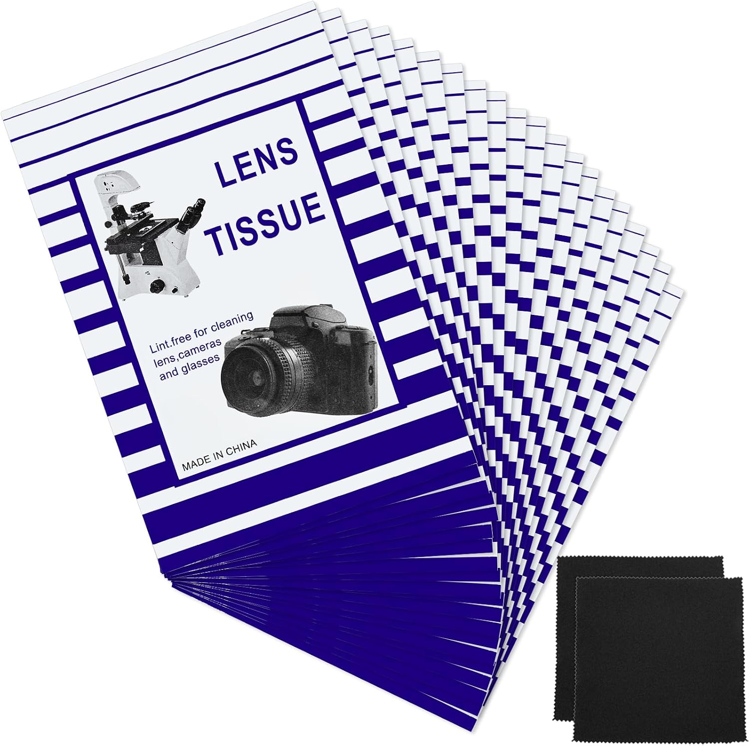 500 Pieces Lens Cleaning Paper Tissue and 2 Double Sided Cleaning Cloth-Lens Cleaning Paper for Camera Lenses, Microscopes, Computer Screens, Magnifiers, Glasses, 10 Booklets