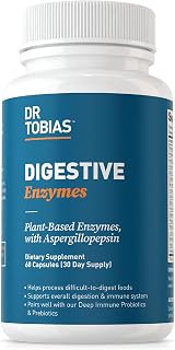 Dr. Tobias Digestive Enzymes with Amylase, Bromelain, Lipase, Lactase, Protease, Papain & More, Digestion Supplement with 18 Enzymes for Digestion and Gut Health, 60 Capsules, 30 Servings