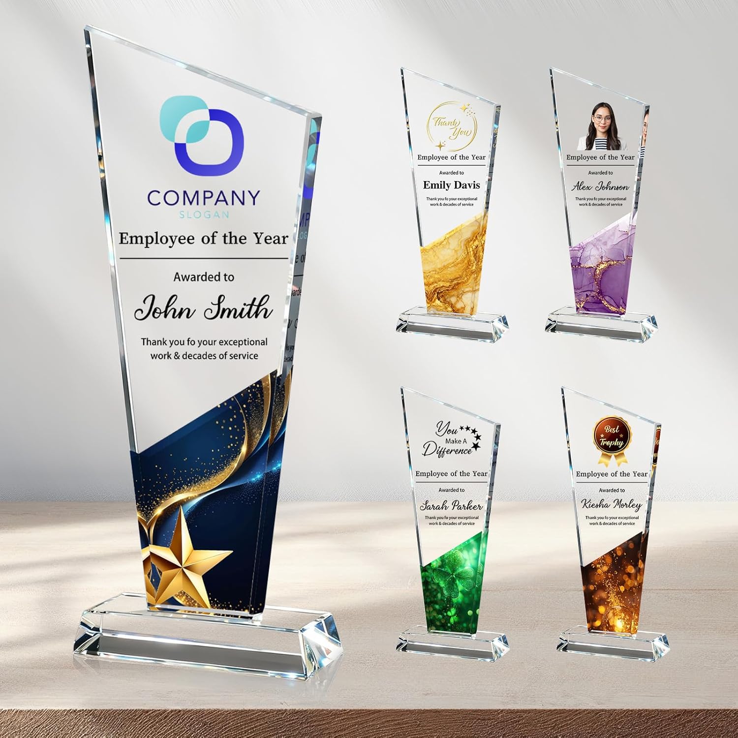 Personalized Crystal Trophy Award - Custom Plaque Award with Text Logo Photo - Awards and Trophies for Farewell Retirement, Employee Recognition - Thank You Gifts for Boss Employee Teacher