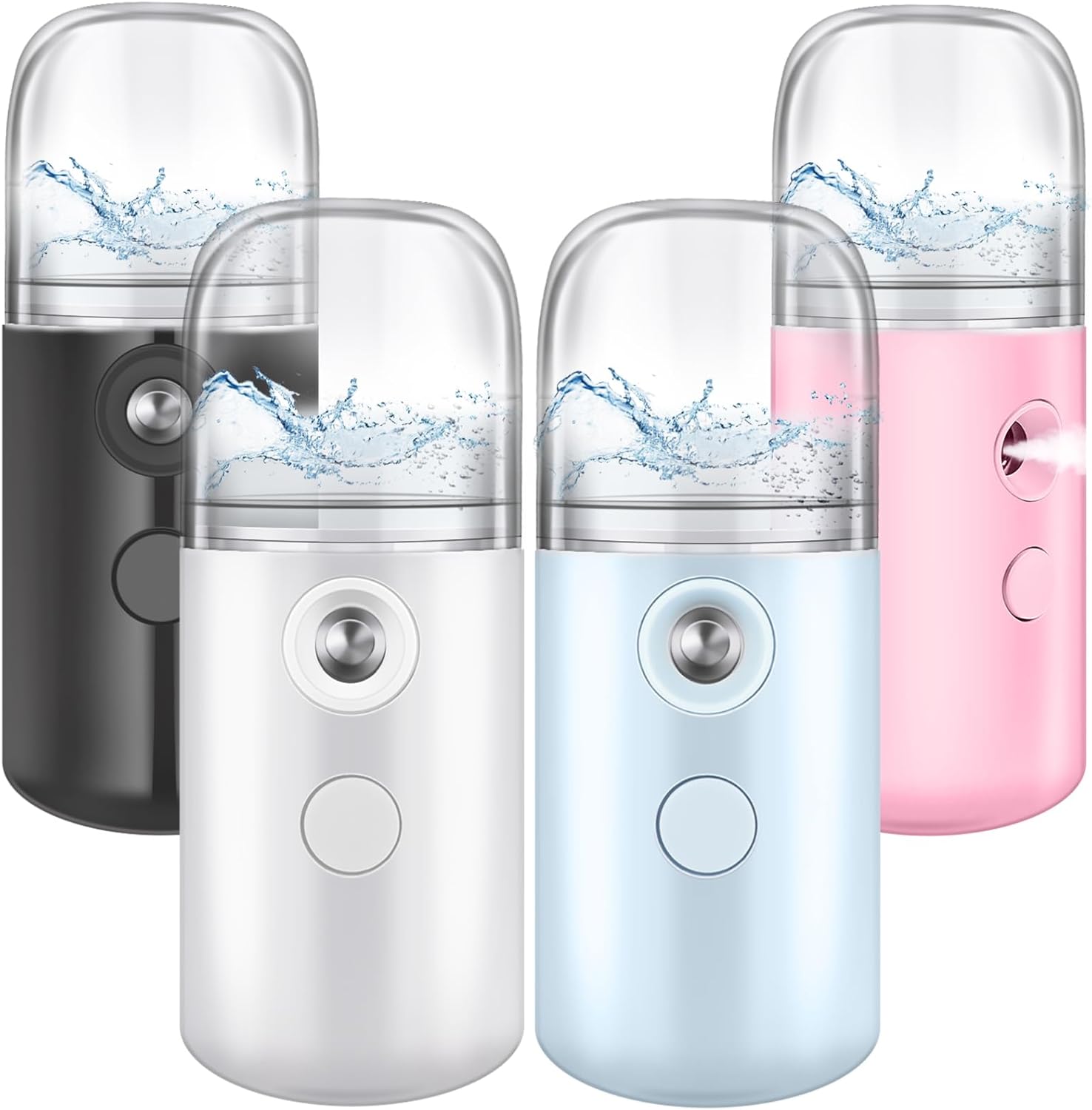Mudder 4 Pcs Nano Facial Mister Handy Nano Mist Sprayer 30ml Visual Water Tank Portable Face Steamer Mini USB Mister for Lash Extensions, Skin Care, Makeup(White, Black, Blue, Pink)