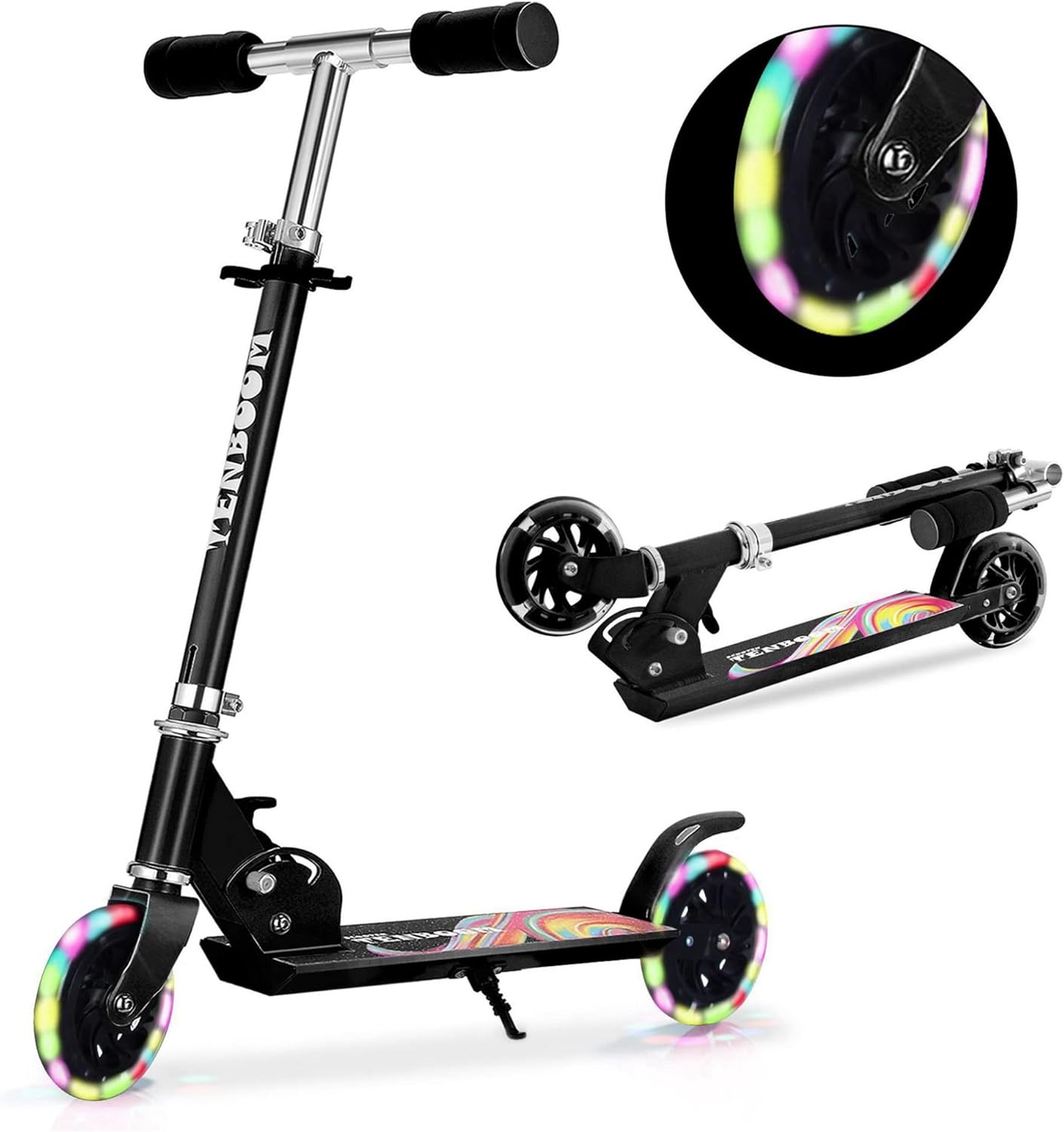 TENBOOM Kids Scooter Ages 6-12, Easy Folding with Adjustable Handlebar and Rear Brake, Light Up for Girls & Boys