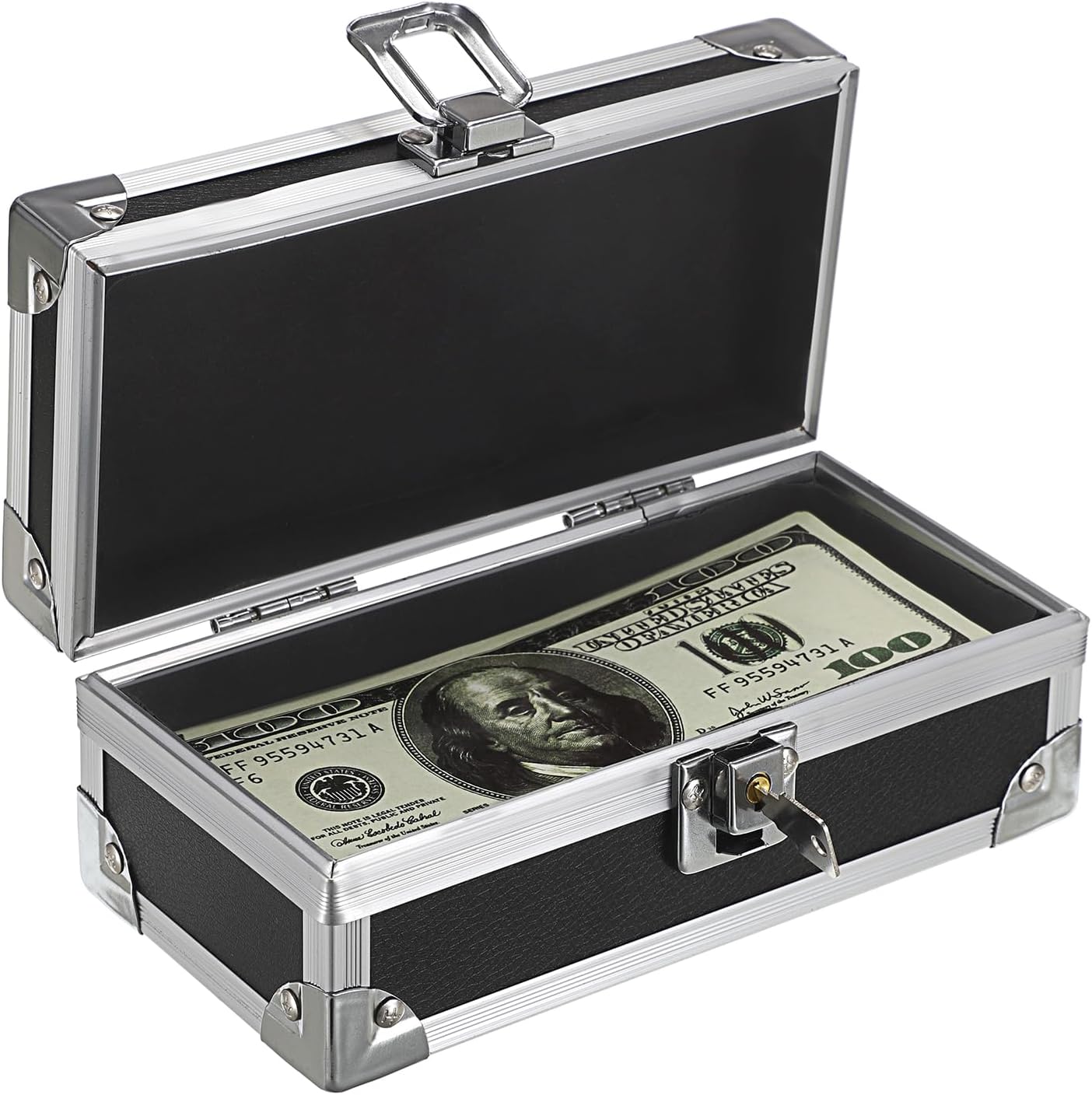 Hipiwe Cash Box with Lock, Aluminium Alloy Money Box for Cash Lockable Money Storage Box Single Row Currency Tray Cash Organizer Piggy Bank for Collector