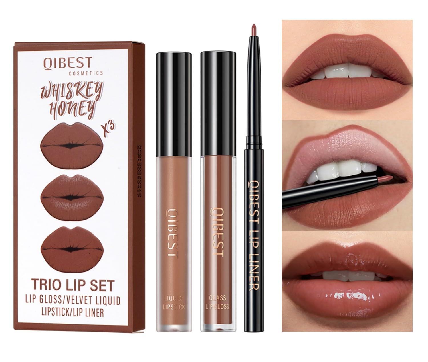 MAEPEOR All In One Lip Kit 3 In 1 Smooth Lipliner Lipgloss and Lipstick Set with Matte Velvet Liquid Lipstick Hydrating Moisturizing Lip Gloss and Creamy Lip Liner (Kit 05, Whiskey Honey)